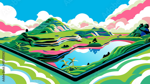 Surreal Nature Landscape with Vibrant Colors and Abstract Shapes