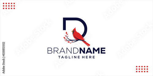 Creative Cardinal Bird Logo With Letter D, Design Inspiration, Illustration, Vector