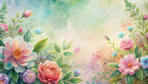 Watercolor background of blooming flowers