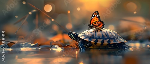 Illustration of a butterfly on a turtle. photo