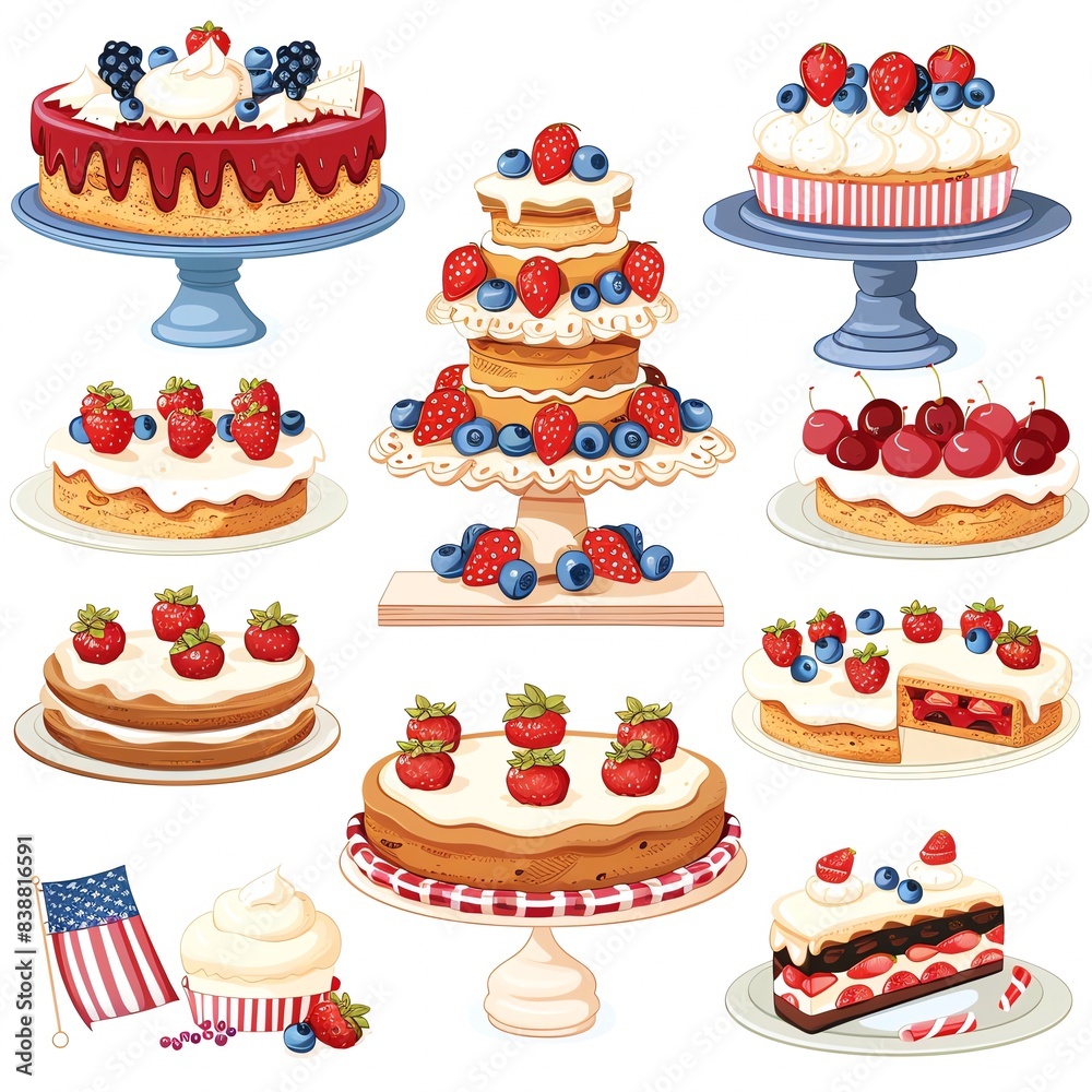 A Baking contest table with various patriotic desserts A Baking contest table with various patriotic desserts