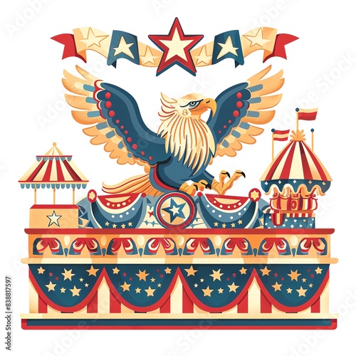 A Parade float with a large eagle and patriotic symbols photo