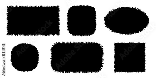 Set of Torn Paper Frames. Vector realistic ripped torn paper edges set. Black torn paper Vector Collage Shape of Black Ripped Papers Silhouettes isolated on white background. eps10