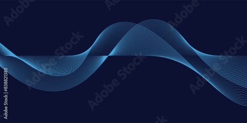 Flowing dark blue curve shape with soft gradient vector abstract background, relaxing and tranquil art, can illustrate health medical or sound of music.