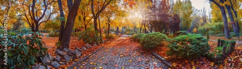 Serene Autumn Pathway in Sunlit Park