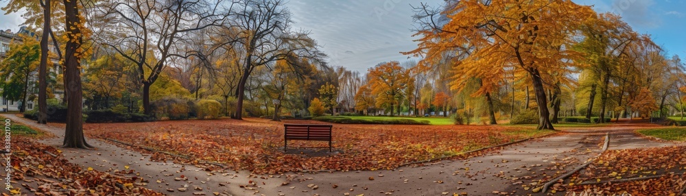 Peaceful Autumn Park with Bench and Trees