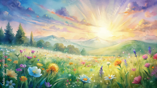 Sunlit wildflower watercolor background