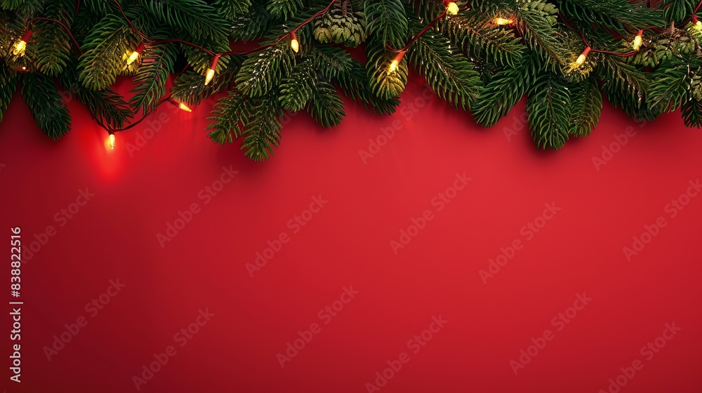 Christmas and New Year holiday background with xmas tree and twinkling lights on red background, holiday concept, Generative AI Christmas and New Year holiday background with xmas tree and twinkling lights on red background, holiday concept, Generative AI