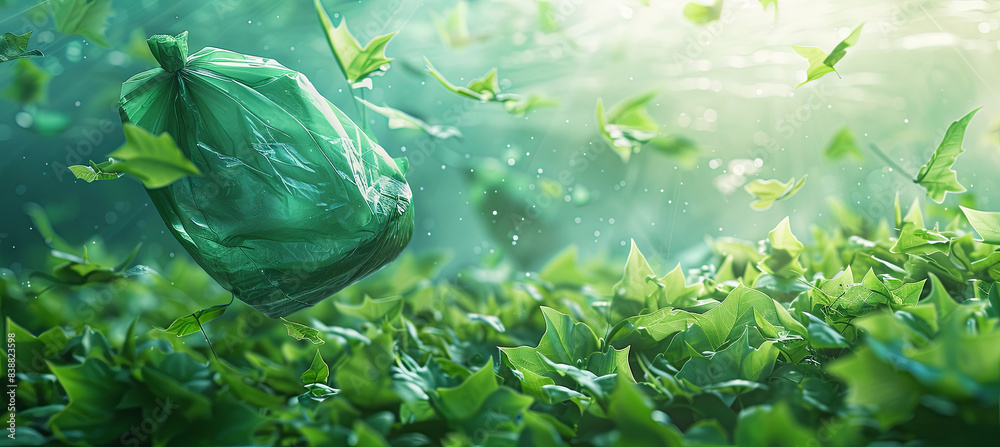 Reduce reuse recycle campaign banner with green plastic bag Stock ...