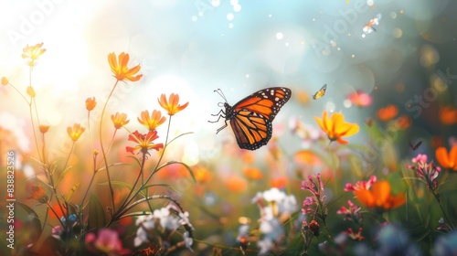 Butterfly in a Sunlit Flower Meadow © ZeeZaa