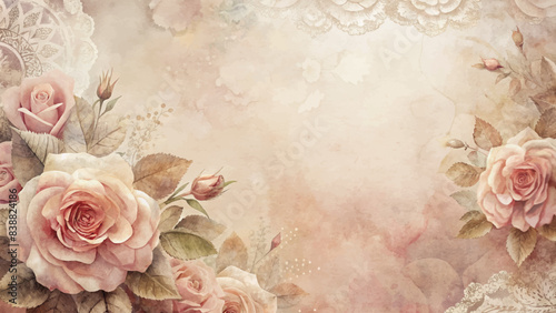 Watercolor background featuring romantic flowers © Fauzi Arts