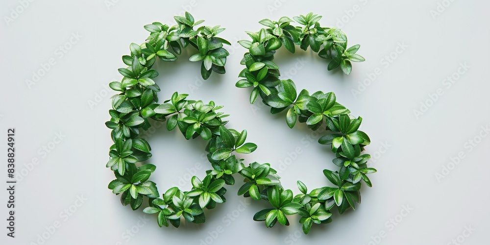 Six five or 6S green foliage symbol on a blank background with a unique font, representing the idea of the number 6 in nature. Six five or 6S green foliage symbol on a blank background with a unique font, representing the idea of the number 6 in nature.