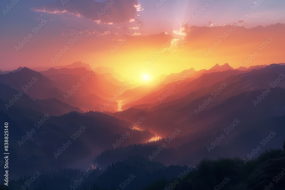 Fototapeta premium Vibrant Sunset Over Snowy Mountain Peaks