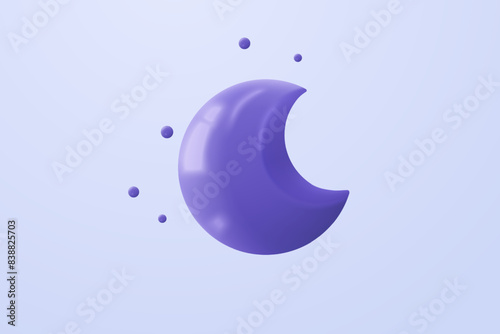 3d abstract moon or crescent with stars icon. Luna element isolated on pastel background. Glossy crescent with bright stars on weather forecast. 3d moon for sleep dream icon vector render illustration