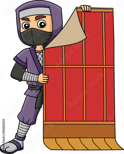Ninja Hiding Cartoon Colored Clipart Illustration