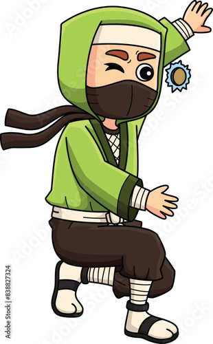 Ninja Peeking through Hole Cartoon Colored Clipart