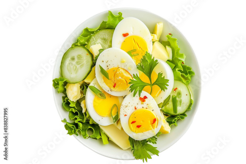 Fresh Hard Boiled Egg Salad With Cucumber and Greens