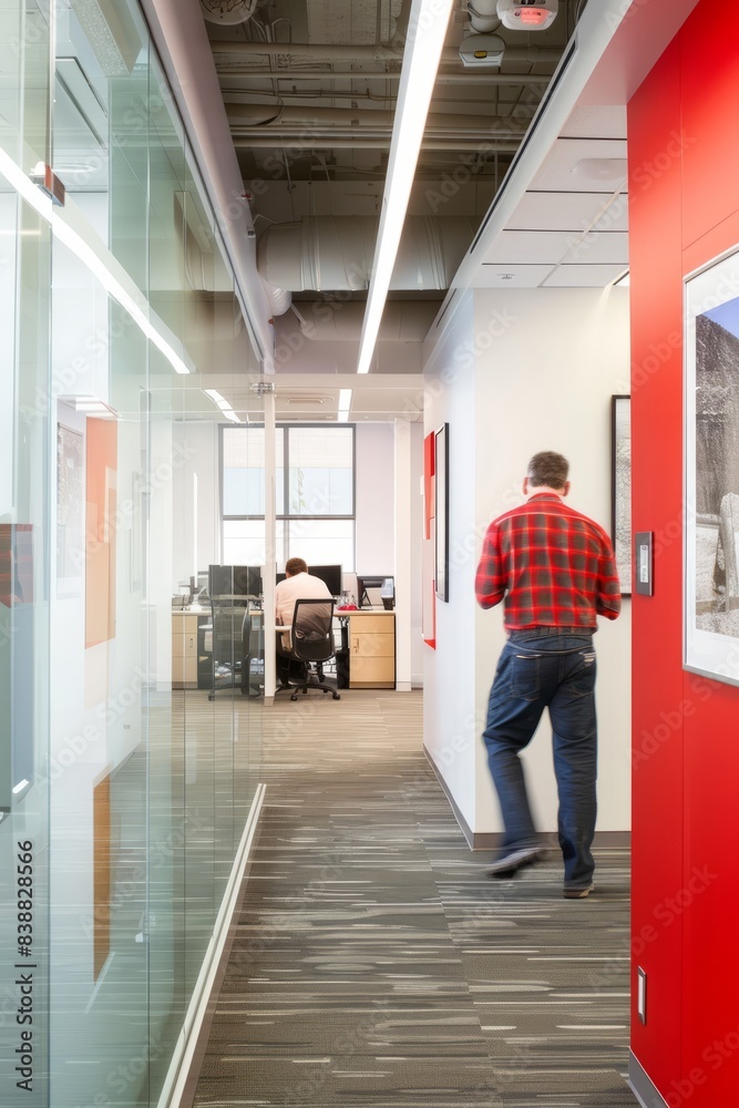 Professional Photography of branded signage and wayfinding materials within the company's office or facility, Generative AI