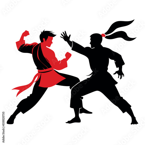 Two karate fighter fight with each other vector illustration