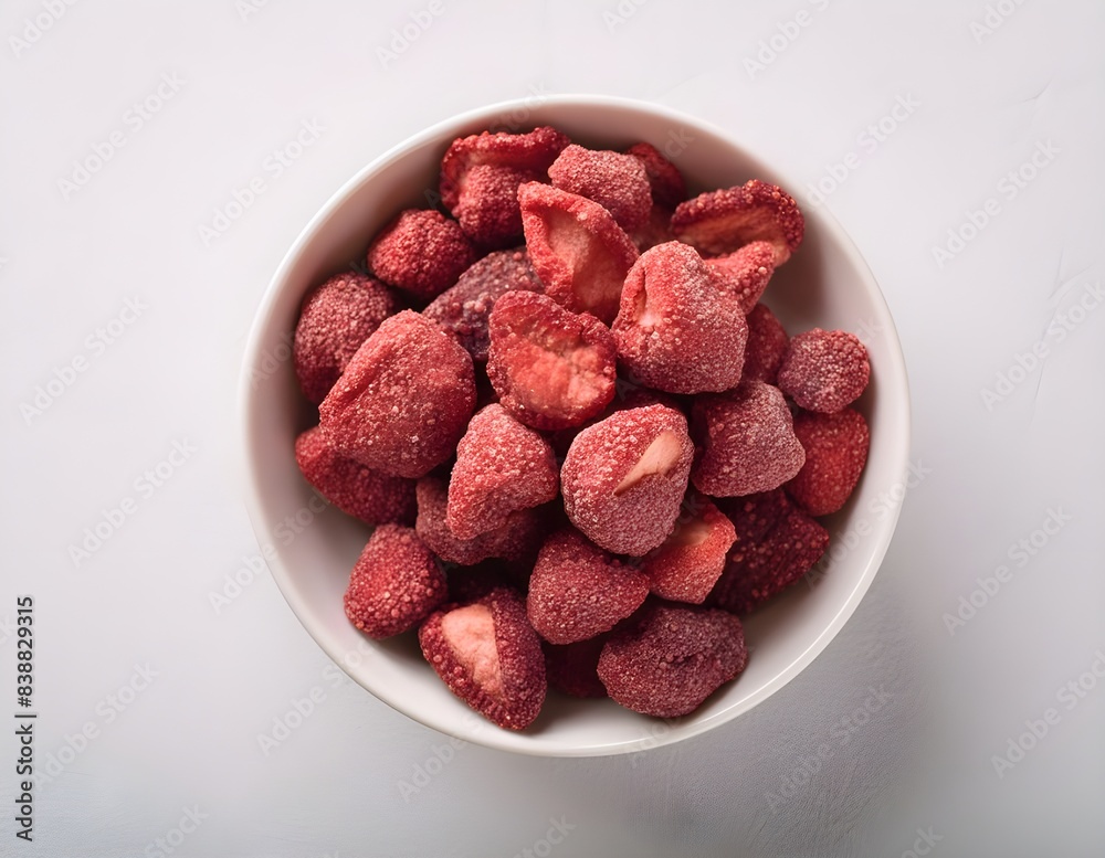 freeze dried strawberries isolated on clean background. Top view