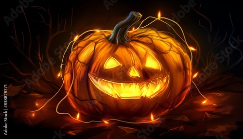 Create a Spooky Ambiance with Halloween Pumpkin Lights, glowing pumpkin, carved pumpkin, haloowen night, hallowen party photo