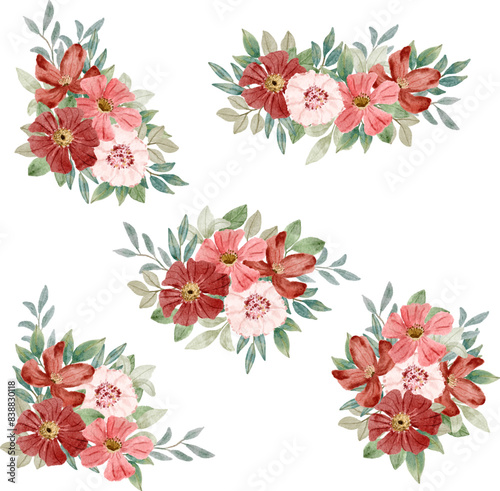 red pink floral watercolor bouquet collection