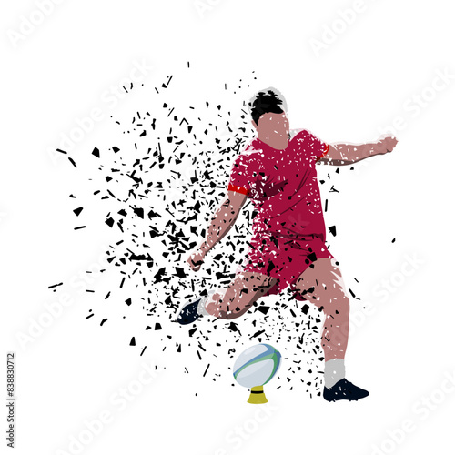 Rugby player kicking ball; isolated vector illustration; dispersion effect