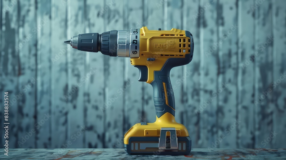 Cordless power drill placed on a wooden surface generated with AI