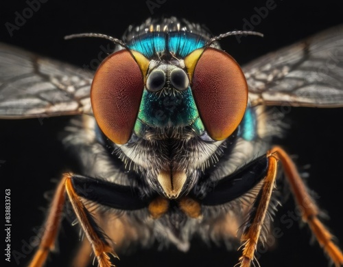 Obraz na płótnie Macro view of fly on a black background, insect