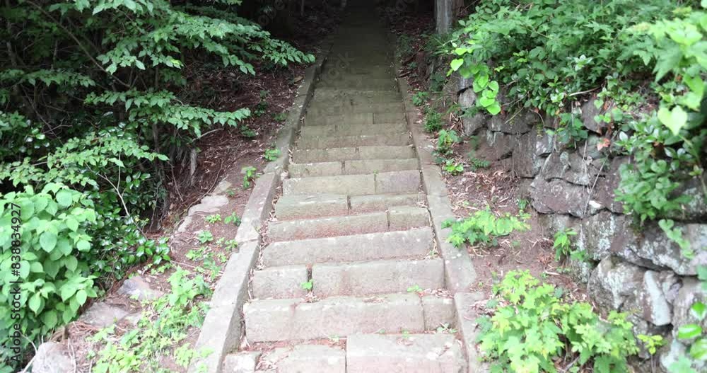 A stone stairs near Japanese old shrine at the countryside in Gunma Japan tilt up A stone stairs near Japanese old shrine at the countryside in Gunma Japan tilt up