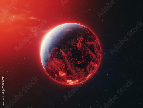 Red hot planet seen from sp...