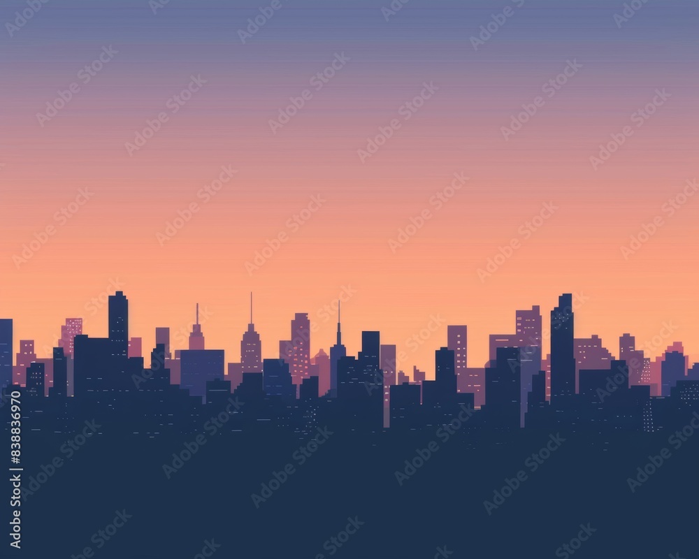 Fototapeta premium The silhouette of the city's skyline was visible.