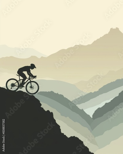 The silhouette of a cyclist leads the way along a mountain path.