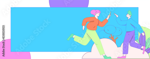 People exercising healthy running vector internet operation illustration
