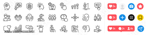 Romantic talk, Fingerprint and Couple line icons pack. Social media icons. Medical vaccination, Cursor, Teamwork web icon. Question button, Idea, Phone payment pictogram. Vector