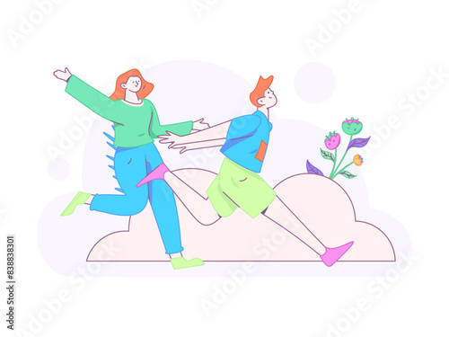People exercising healthy running vector internet operation illustration
