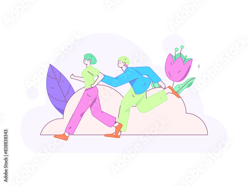 People exercising healthy running vector internet operation illustration

