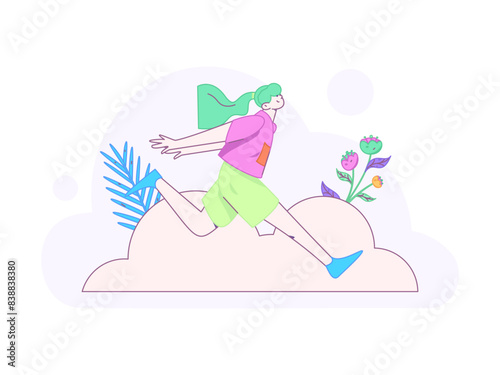 People exercising healthy running vector internet operation illustration
