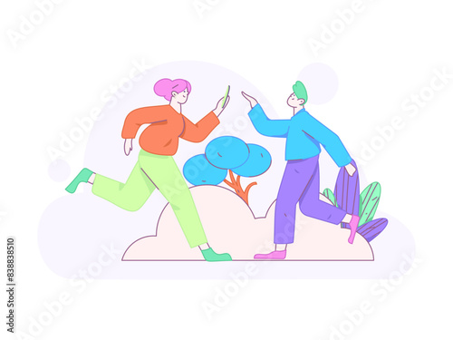 People exercising healthy running vector internet operation illustration
