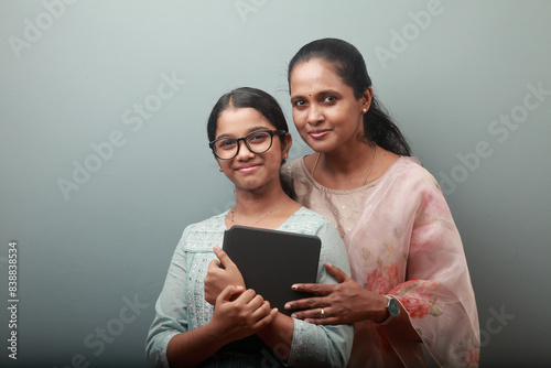 Portrait of an Indian ethnic happy  loving mother and daughter
