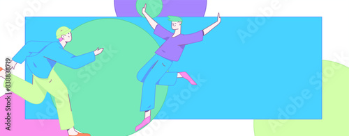 People exercising healthy running vector internet operation illustration
