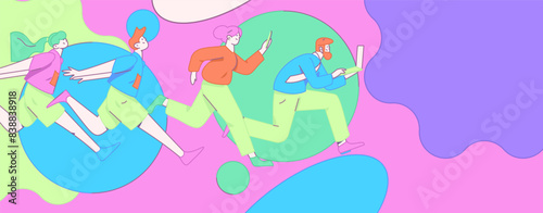 People exercising healthy running vector internet operation illustration
