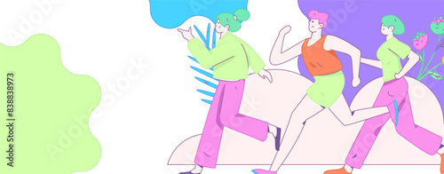 People exercising healthy running vector internet operation illustration
