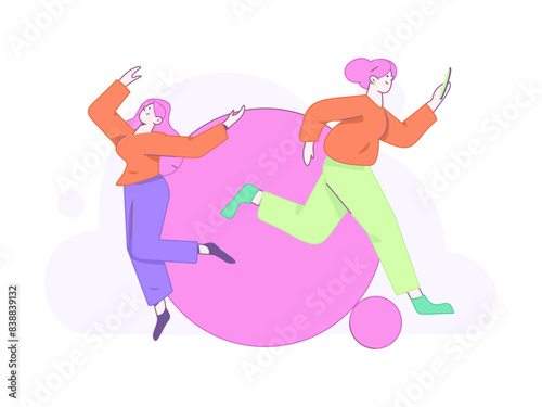 People exercising healthy running vector internet operation illustration

