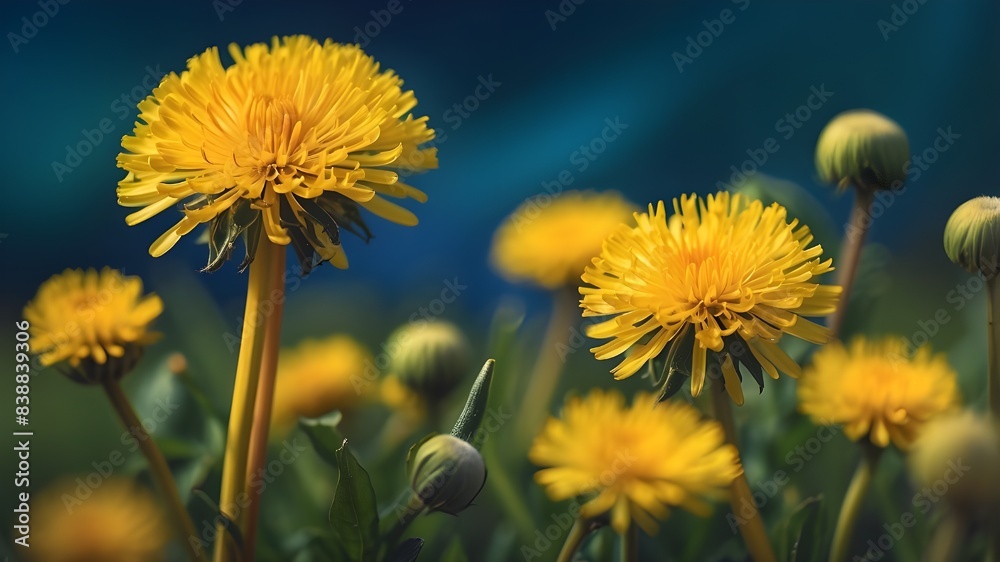 Naklejka premium yellow dandelions in the grass