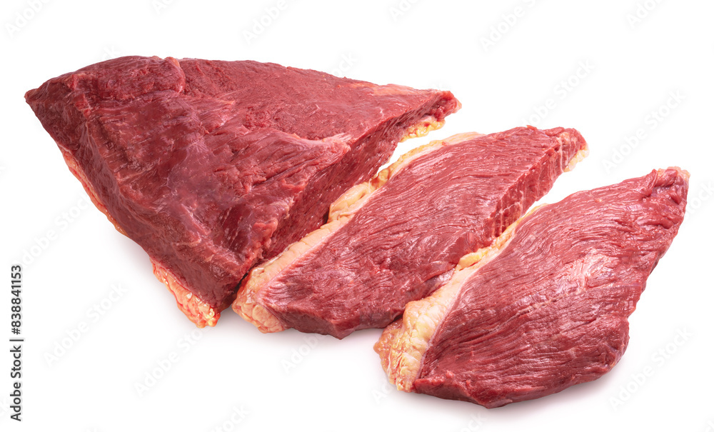 Picanha raw Beef or Sirloin cap on white Background, Rump cap Beef isolate on white with clipping path. Picanha raw Beef or Sirloin cap on white Background, Rump cap Beef isolate on white with clipping path.