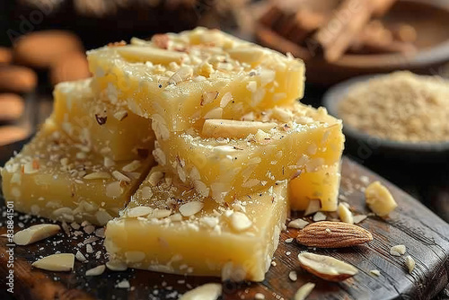 Indian Sweet Food Badam Barfi Also Know As Mithai  barfee  Mawa Barfi  Mava barfi  Almond Sweet  khoya Burfi Indian Popular Sweet Made up of Mawa  Milk and Sugar 