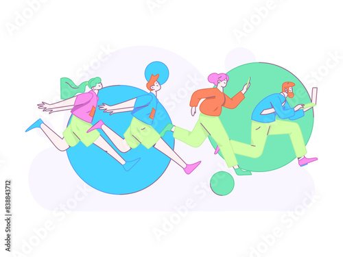 People exercising healthy running vector internet operation illustration
