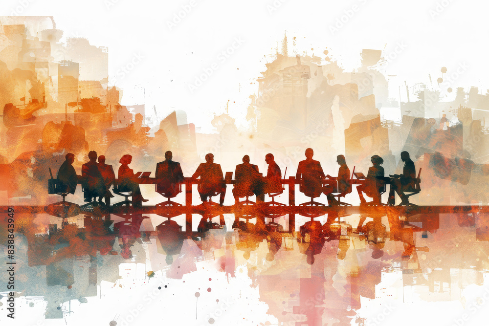 Obraz premium Abstract Business Meeting with Cityscape Background