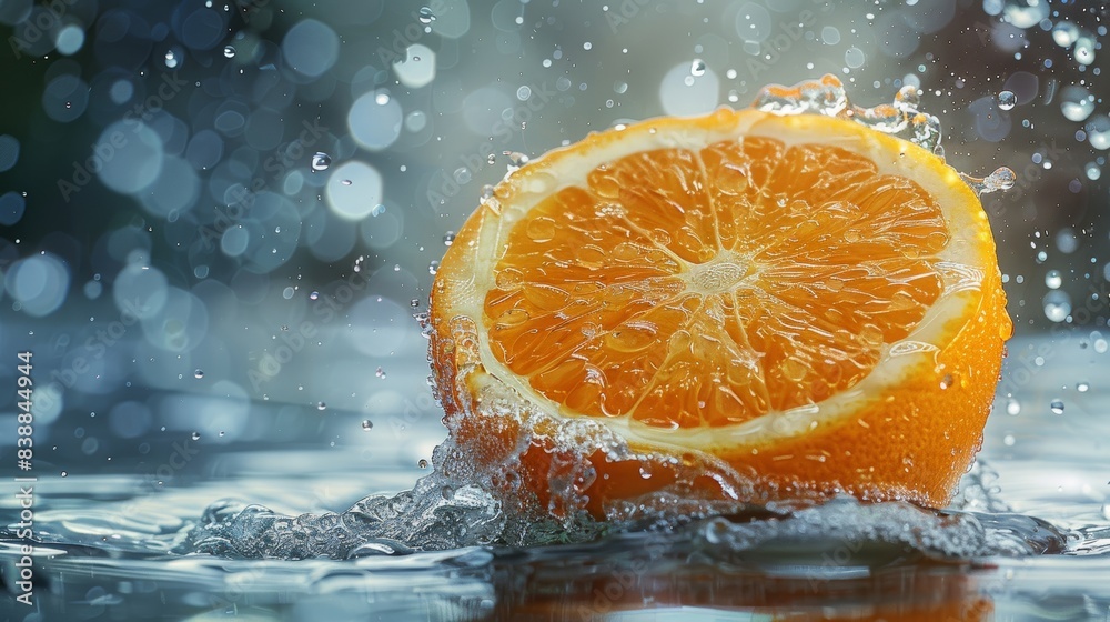 A refreshing burst of citrus fragrance from a peeled orange, with droplets glistening A refreshing burst of citrus fragrance from a peeled orange, with droplets glistening
